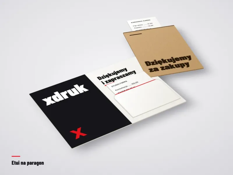 Składane etui na paragon z logo lokalu i kodem QR