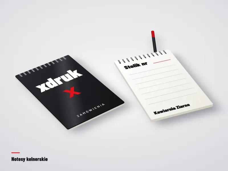 Klejony notes kelnerski z logo restauracji i polami na numer stolika